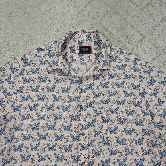 Untuckit Shirt Men's M Pink Blue Floral Linen Paisley Varosa Short Sleeve Button - Picture 2 of 7